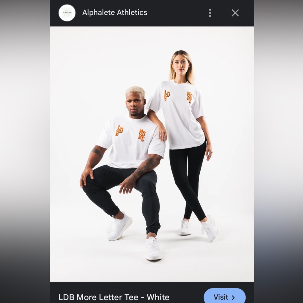 Alphalete LDB MORE LETTER New USA MADE White Tee with Orange Logo Unisex Large